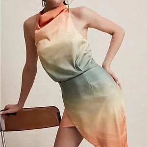 Elliatt Molecules Ombré Cowl Neck Asymmetric Minidress In Sunset Ombre Large